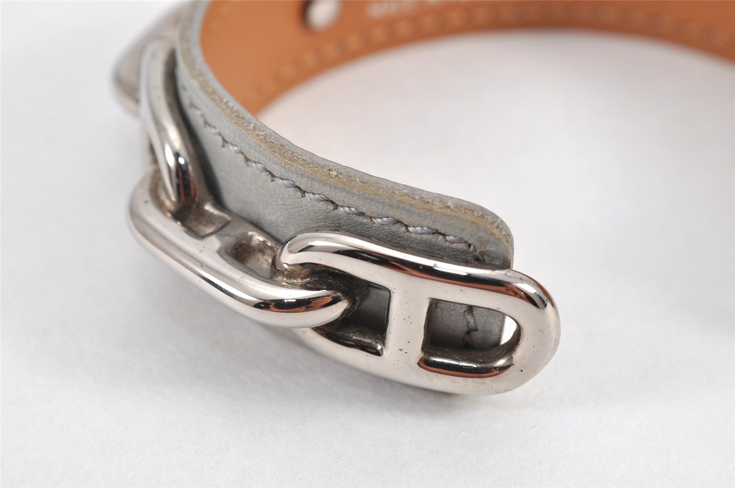 Authentic HERMES Legato GP Chaine d'Ancre Leather Bangle Bracelet Gray 2793K
