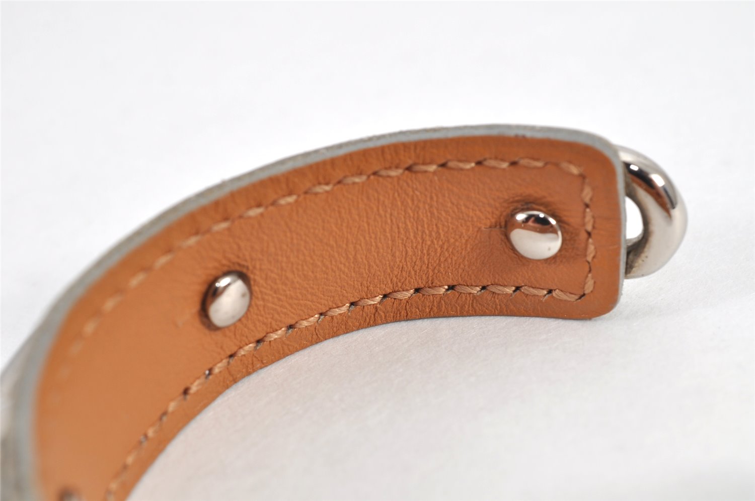 Authentic HERMES Legato GP Chaine d'Ancre Leather Bangle Bracelet Gray 2793K