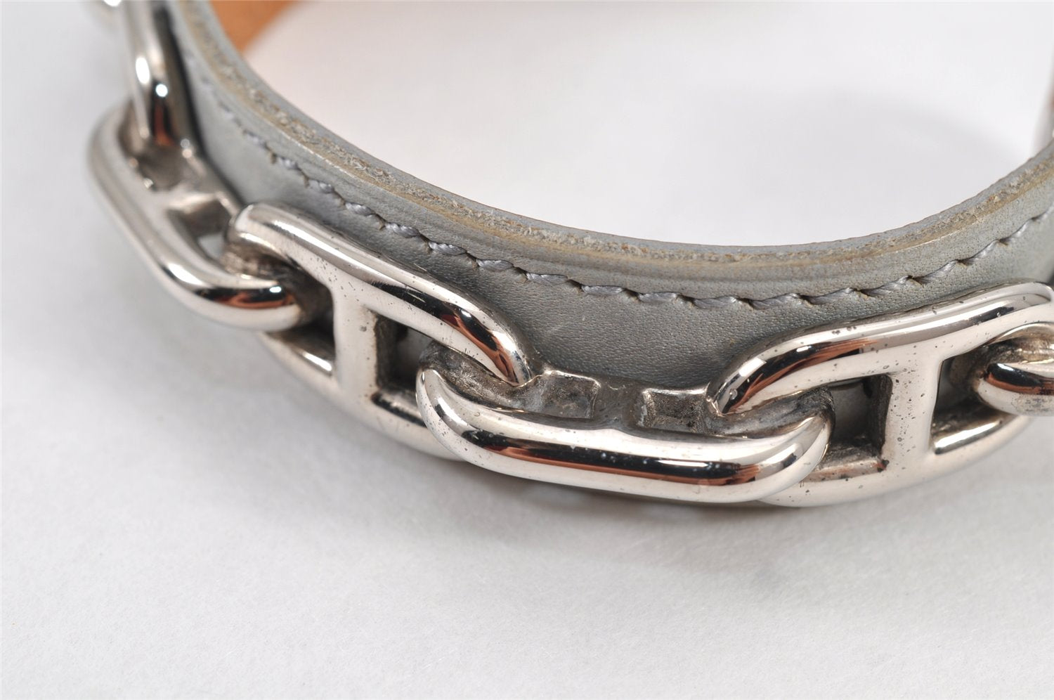 Authentic HERMES Legato GP Chaine d'Ancre Leather Bangle Bracelet Gray 2793K