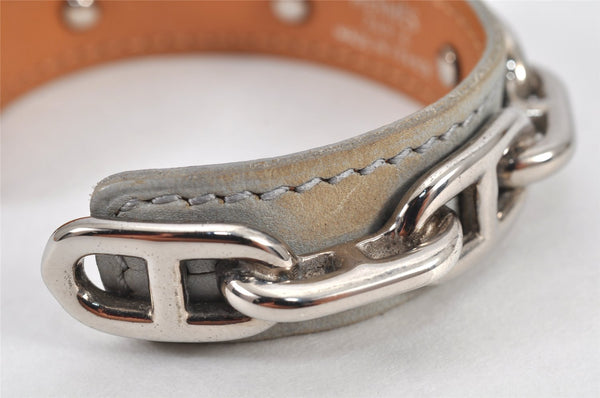 Authentic HERMES Legato GP Chaine d'Ancre Leather Bangle Bracelet Gray 2793K