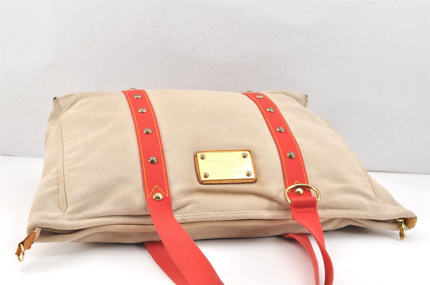 Authentic Louis Vuitton Antigua Cabas GM Tote Bag White Red M40032 LV 2794K