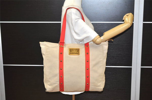 Authentic Louis Vuitton Antigua Cabas GM Tote Bag White Red M40032 LV 2794K