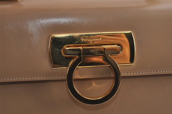 Authentic Salvatore Ferragamo Gancini Leather 2Way Shoulder Hand Bag Beige 2795J