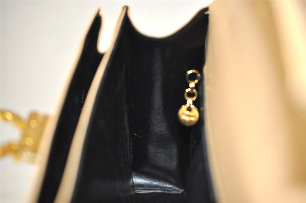 Authentic Salvatore Ferragamo Gancini Leather 2Way Shoulder Hand Bag Beige 2795J