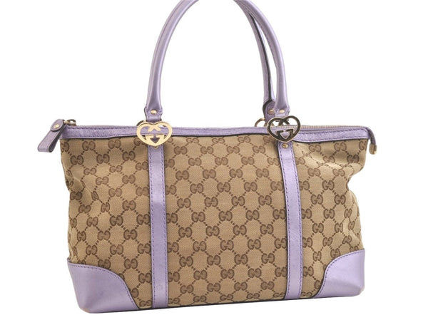 Authentic GUCCI Lovely Heart Hand Tote Bag GG Canvas Leather 257069 Brown 2796K