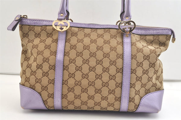 Authentic GUCCI Lovely Heart Hand Tote Bag GG Canvas Leather 257069 Brown 2796K