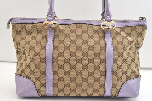 Authentic GUCCI Lovely Heart Hand Tote Bag GG Canvas Leather 257069 Brown 2796K