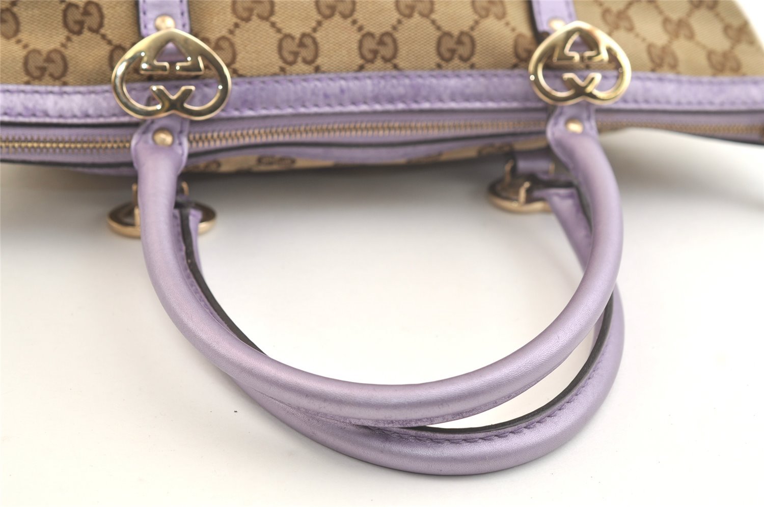 Authentic GUCCI Lovely Heart Hand Tote Bag GG Canvas Leather 257069 Brown 2796K