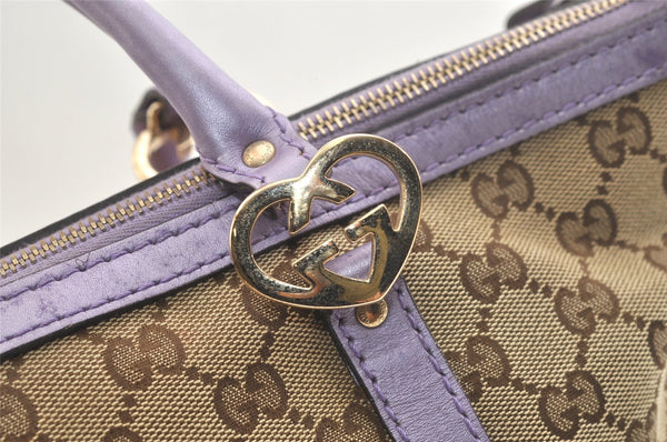 Authentic GUCCI Lovely Heart Hand Tote Bag GG Canvas Leather 257069 Brown 2796K