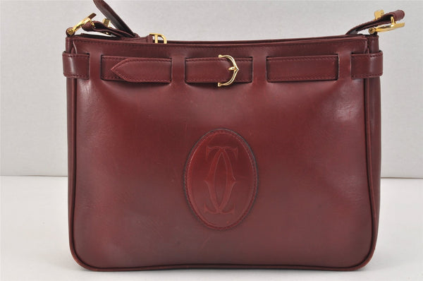 Authentic Cartier Must de Cartier Leather Shoulder Cross Bag Bordeaux Red 2799K