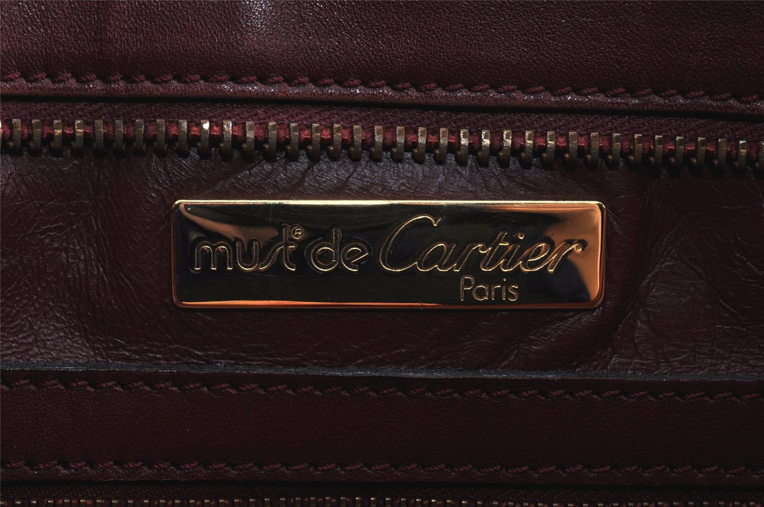 Authentic Cartier Must de Cartier Leather Shoulder Cross Bag Bordeaux Red 2799K