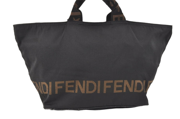 Authentic FENDI Vintage Tote Hand Bag Nylon Leather Black 2801K