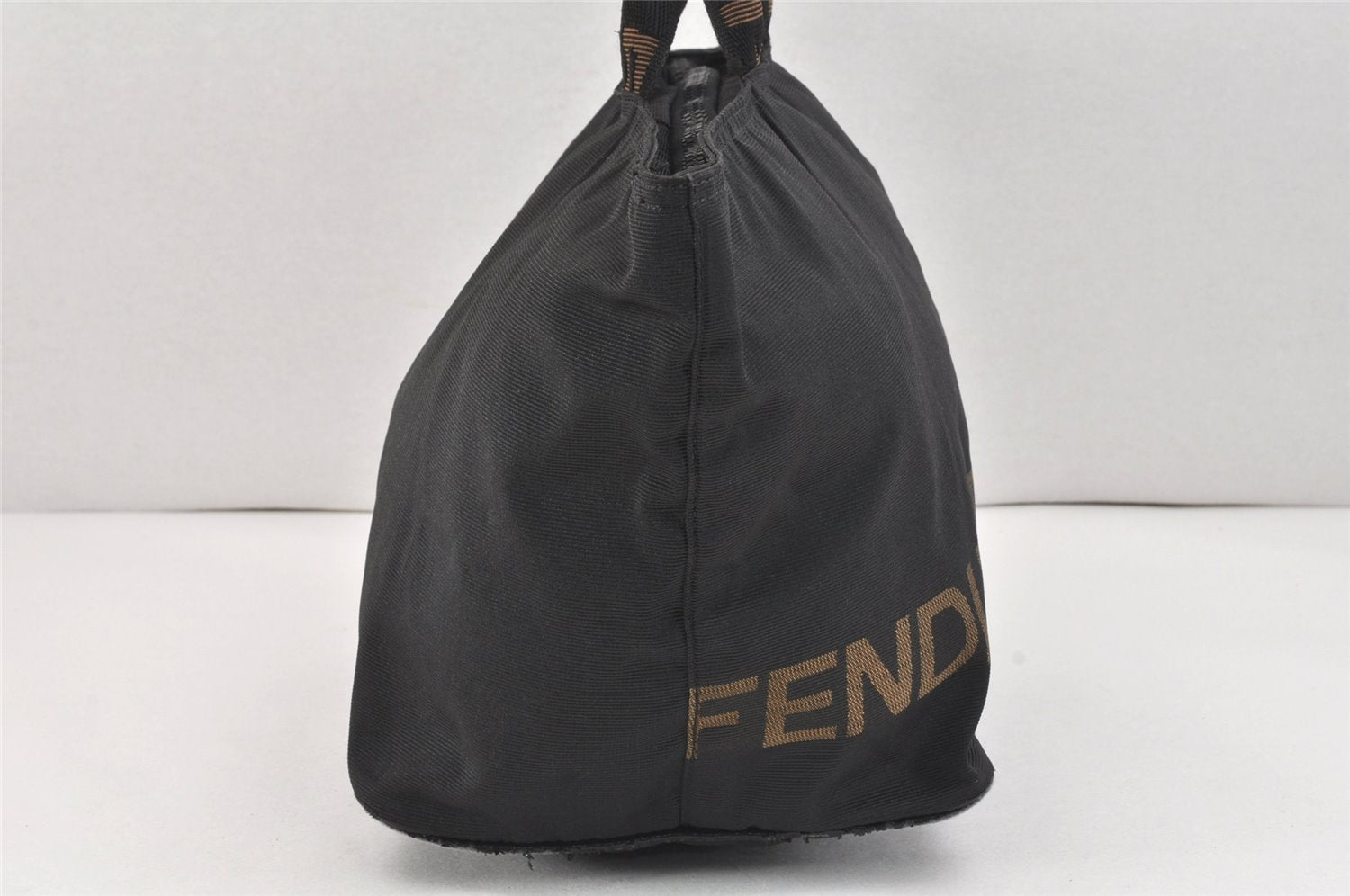 Authentic FENDI Vintage Tote Hand Bag Nylon Leather Black 2801K