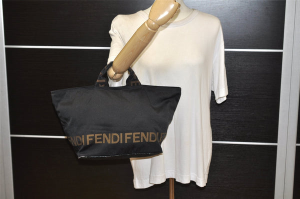 Authentic FENDI Vintage Tote Hand Bag Nylon Leather Black 2801K