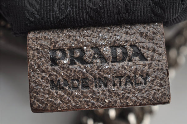 Authentic PRADA Vintage Leather Chain Shoulder Hand Bag Gray 2804I