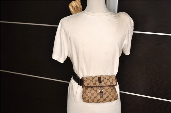 Authentic GUCCI Vintage Waist Body Bag Purse GG Canvas Leather 92543 Brown 2805K