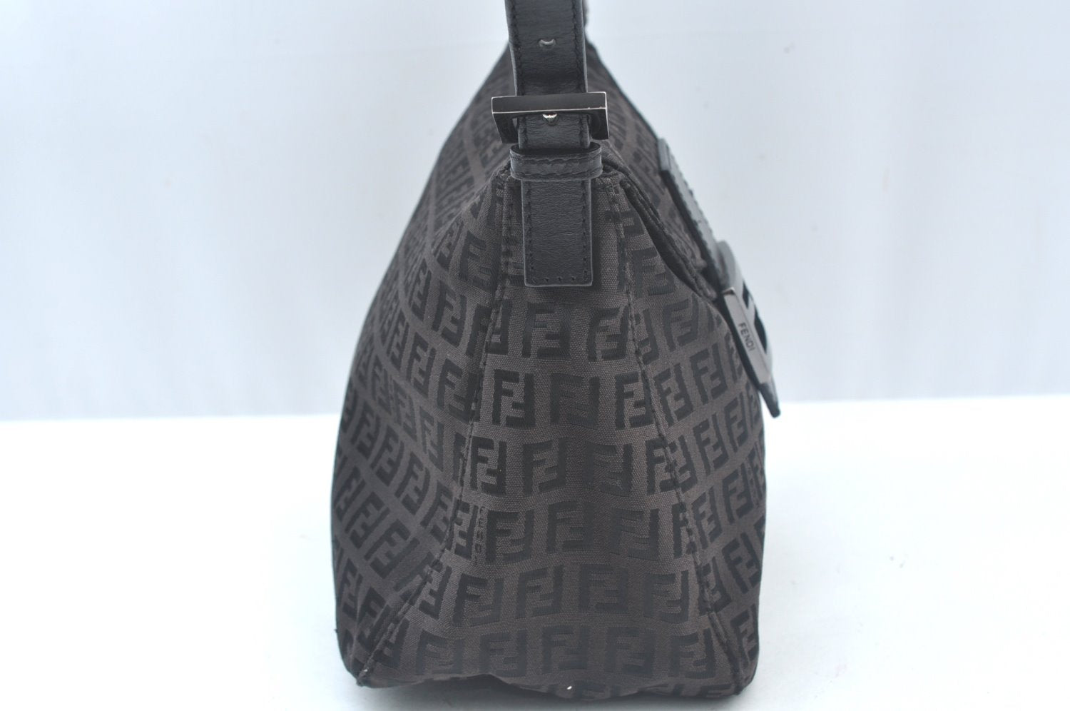 Authentic FENDI Zucchino Mamma Baguette Shoulder Bag Canvas Leather Brown 2809I