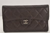 Authentic CHANEL Caviar Skin Matelasse Long Wallet Purse CC Logo Brown Box 2809K