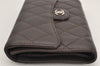 Authentic CHANEL Caviar Skin Matelasse Long Wallet Purse CC Logo Brown Box 2809K