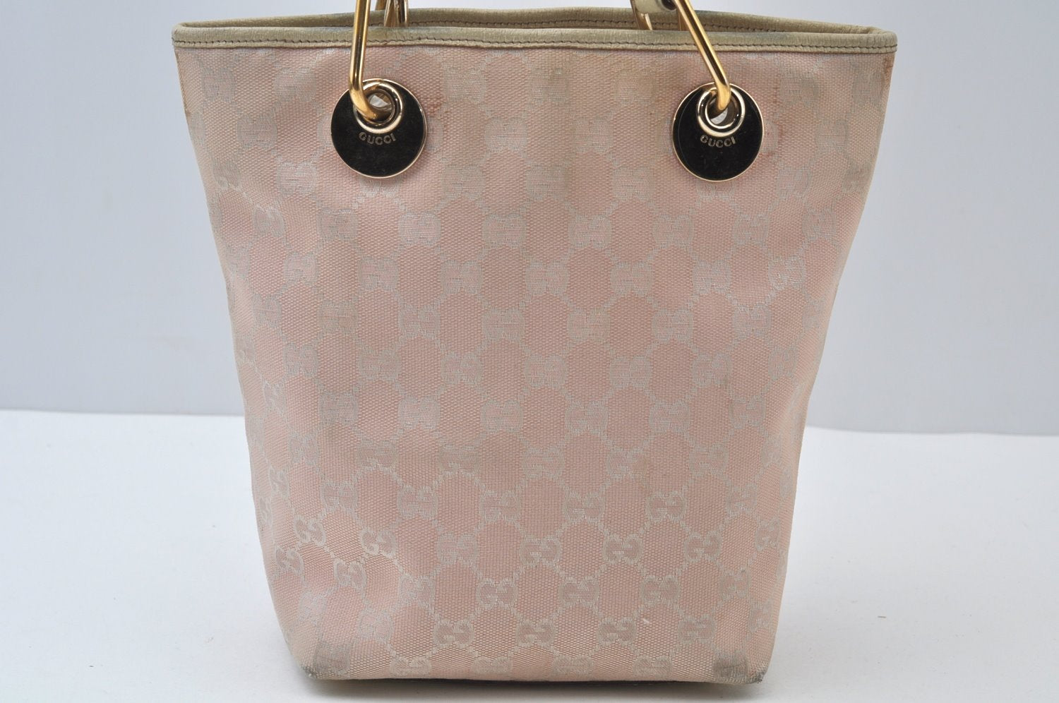 Authentic GUCCI Eclipse Shoulder Tote Bag GG Canvas Leather 120840 Pink 2810I