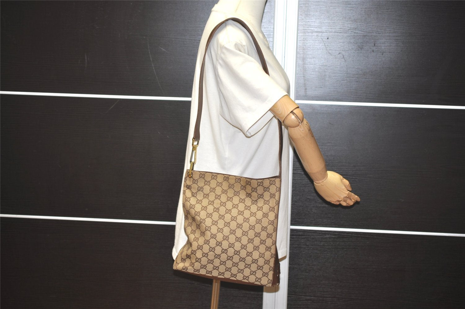 Authentic GUCCI Shoulder Cross Body Bag GG Canvas Leather 91761 Brown 2811I