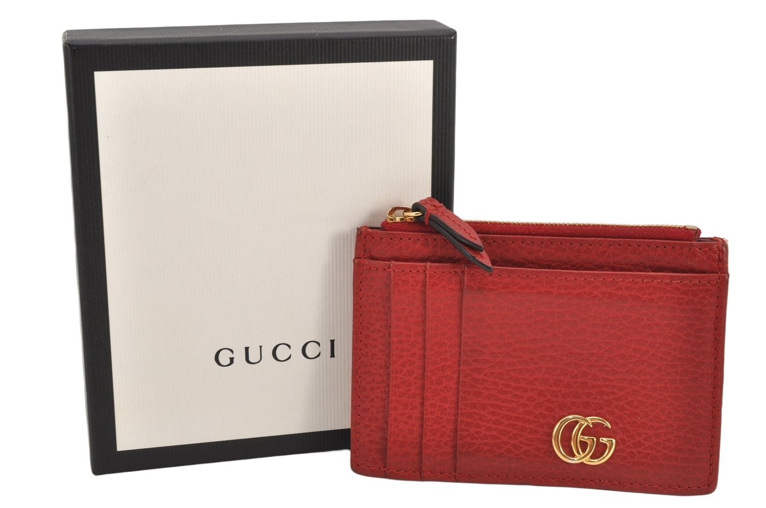 Authentic GUCCI GG Marmont Card Pass Case Wallet Leather Red 574804 Box 2811K