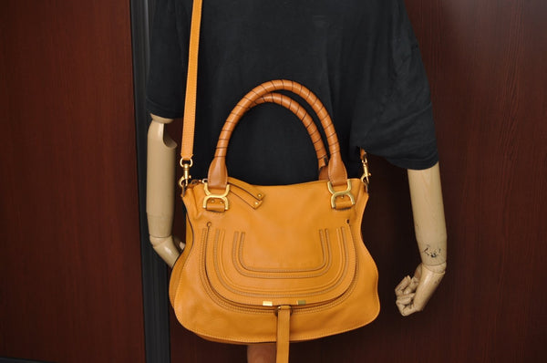 Authentic Chloe Marcie Leather 2Way Shoulder Cross Body Hand Bag Orange 2814I