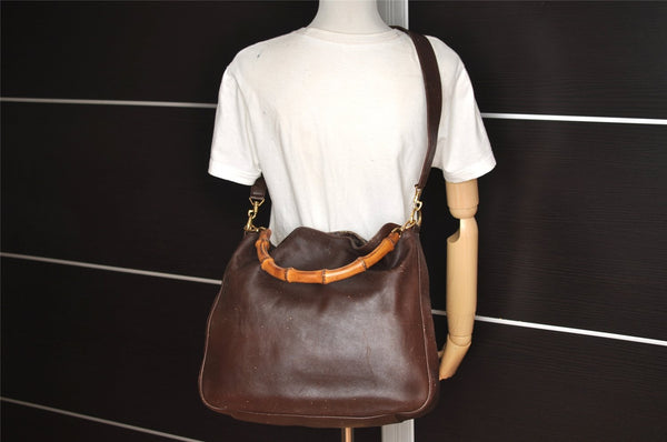 Authentic GUCCI Vintage Bamboo 2Way Shoulder Hand Bag Leather Brown Junk 2815I