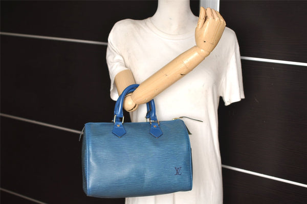 Authentic Louis Vuitton Epi Speedy 25 Hand Boston Bag Blue M43015 LV 2815K