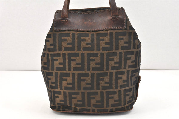 Authentic FENDI Zucca Hand Tote Folding Bag Purse Nylon Leather Brown 2816K