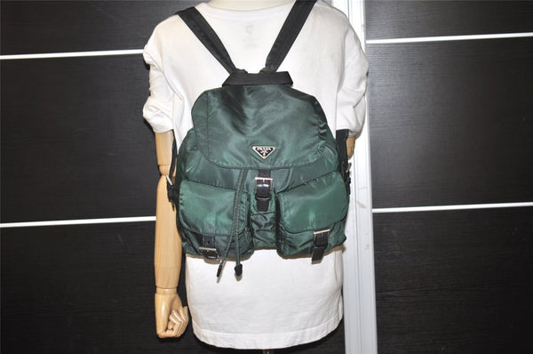 Authentic PRADA VELA Nylon Tessuto Leather Drawstring Backpack B2811 Green 2818I