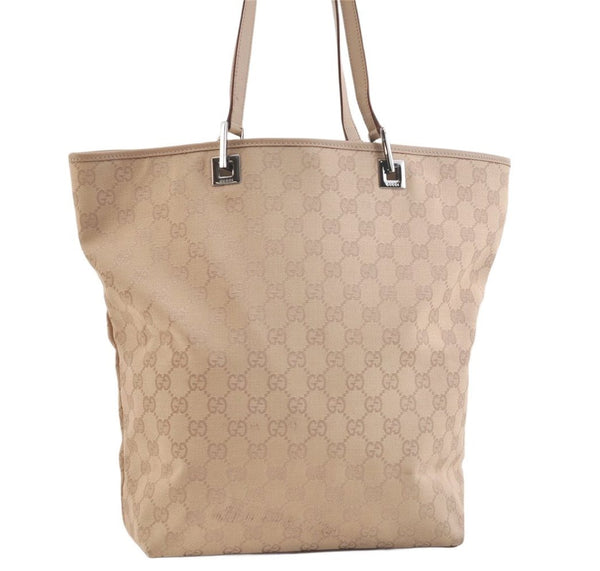 Authentic GUCCI Vintage Shoulder Tote Bag GG Canvas Leather 31243 Beige 2818K
