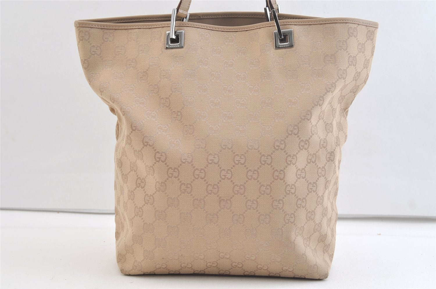 Authentic GUCCI Vintage Shoulder Tote Bag GG Canvas Leather 31243 Beige 2818K