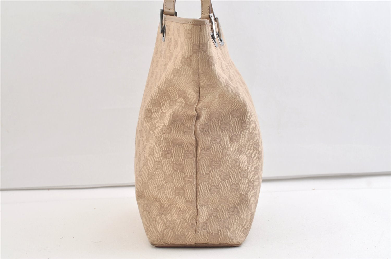 Authentic GUCCI Vintage Shoulder Tote Bag GG Canvas Leather 31243 Beige 2818K