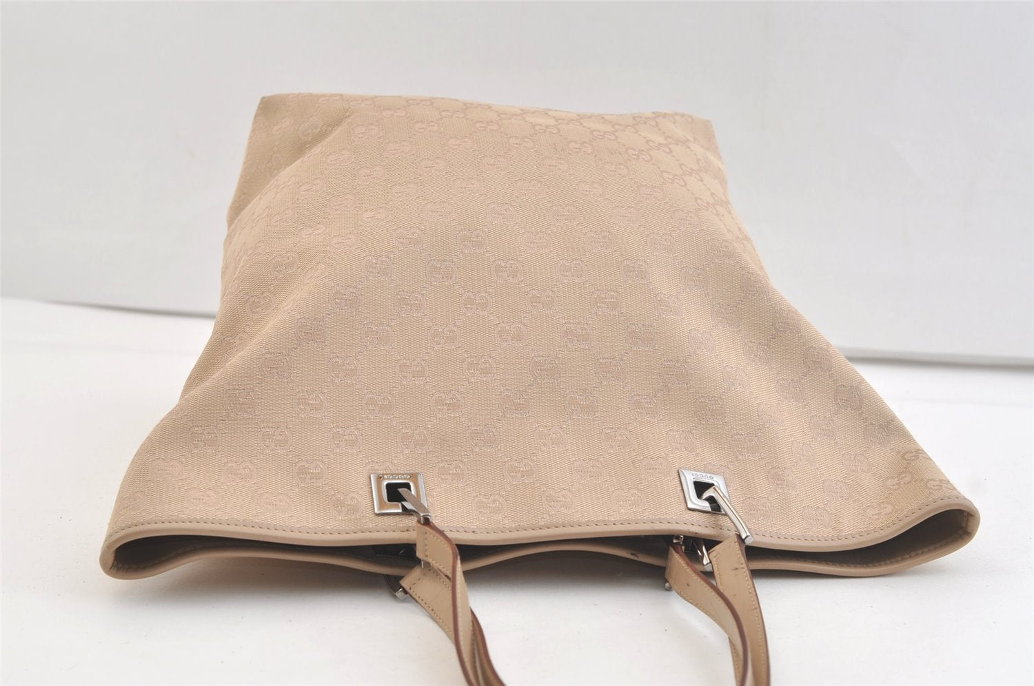 Authentic GUCCI Vintage Shoulder Tote Bag GG Canvas Leather 31243 Beige 2818K