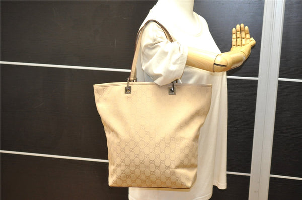 Authentic GUCCI Vintage Shoulder Tote Bag GG Canvas Leather 31243 Beige 2818K