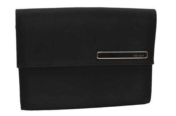 Authentic PRADA Vintage Nylon Leather Bifold Wallet Purse Black 2819J