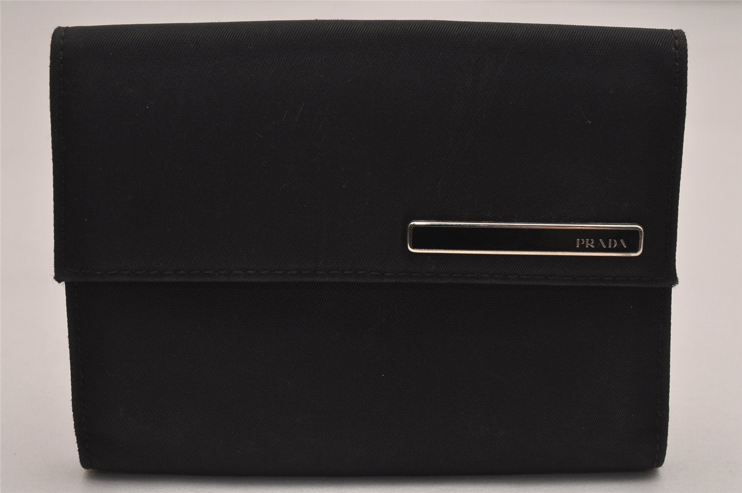 Authentic PRADA Vintage Nylon Leather Bifold Wallet Purse Black 2819J