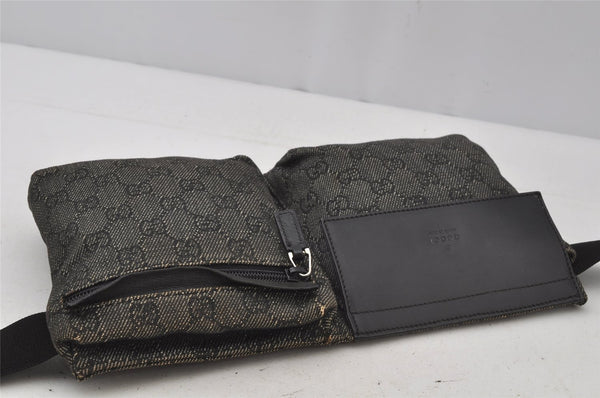 Authentic GUCCI Vintage Waist Body Bag Purse GG Canvas Leather 28566 Black 2820J