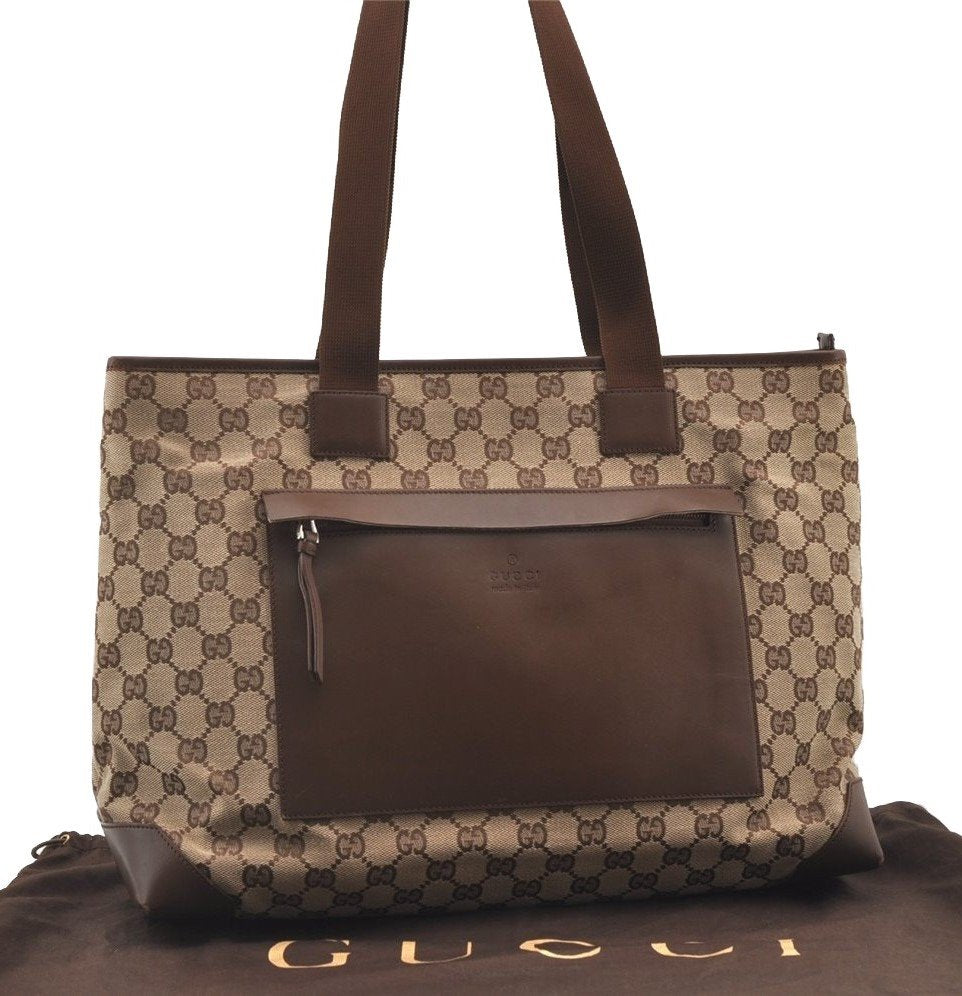 Authentic GUCCI Vintage Shoulder Tote Bag GG Canvas Leather 34339 Brown 2821J