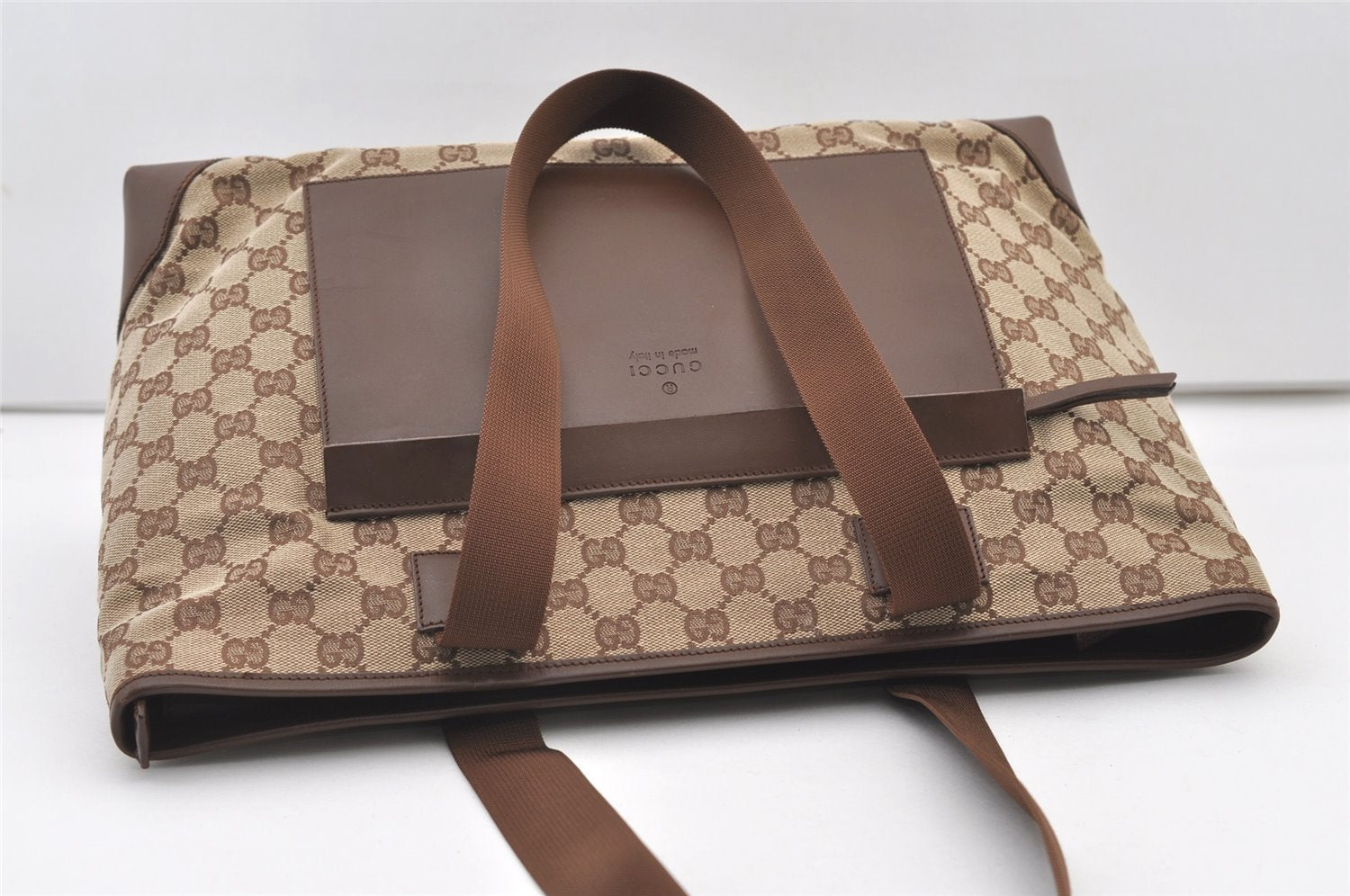 Authentic GUCCI Vintage Shoulder Tote Bag GG Canvas Leather 34339 Brown 2821J