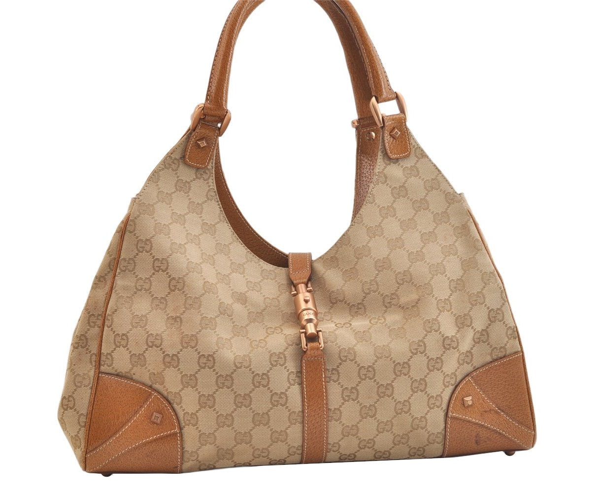Authentic GUCCI Jackie Shoulder Hand Bag GG Canvas Leather 124404 Beige 2822K