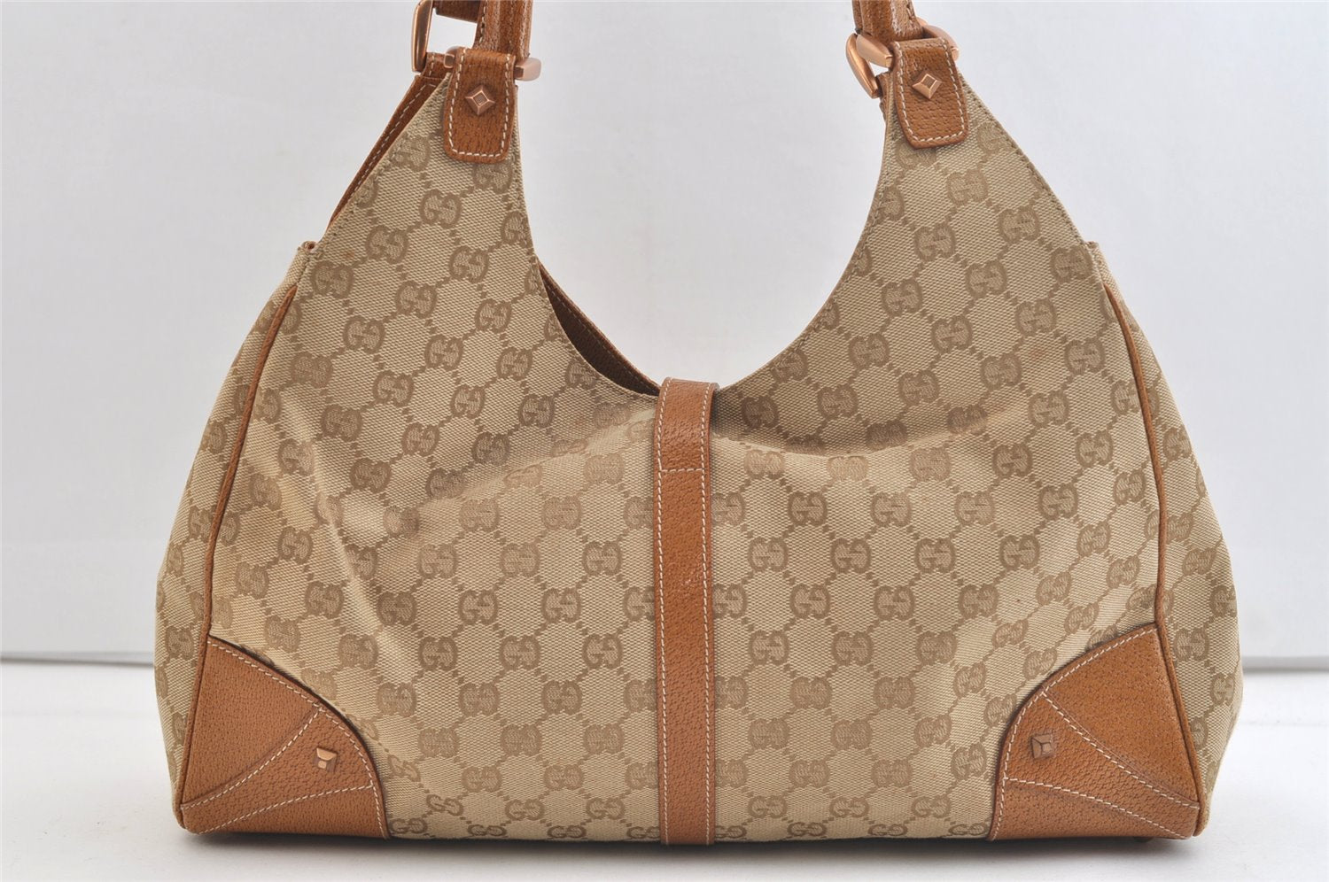 Authentic GUCCI Jackie Shoulder Hand Bag GG Canvas Leather 124404 Beige 2822K