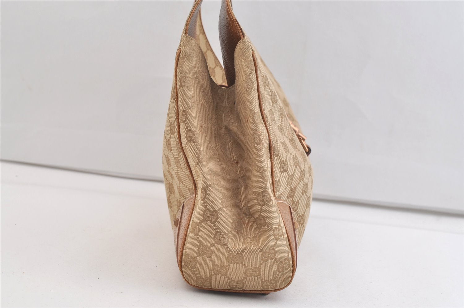 Authentic GUCCI Jackie Shoulder Hand Bag GG Canvas Leather 124404 Beige 2822K