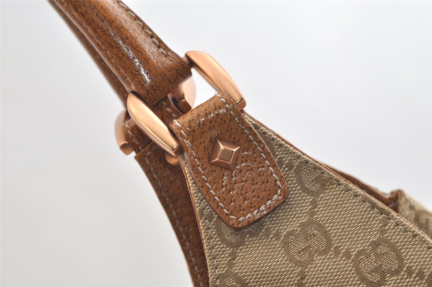 Authentic GUCCI Jackie Shoulder Hand Bag GG Canvas Leather 124404 Beige 2822K