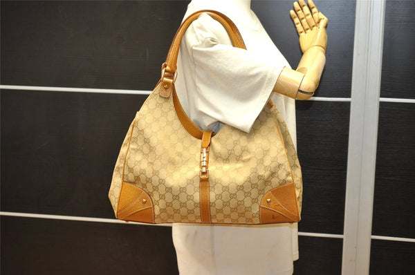 Authentic GUCCI Jackie Shoulder Hand Bag GG Canvas Leather 124404 Beige 2822K