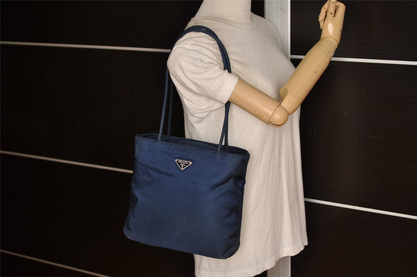 Authentic PRADA Vintage Nylon Tessuto Shoulder Tote Bag Purse Navy Blue 2823K