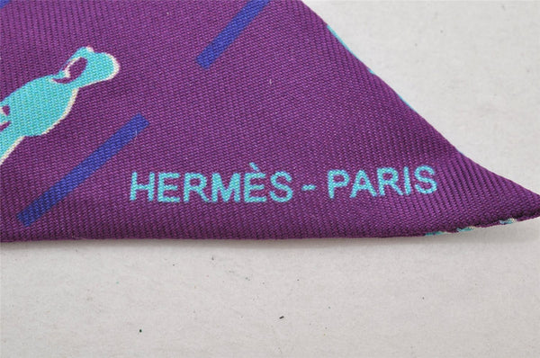 Authentic HERMES Twilly Scarf "FAUBOURG SECONDE" Silk Purple 2826I