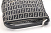 Authentic FENDI Zucchino Hand Bag Purse Canvas Leather Navy Blue Junk 2826K