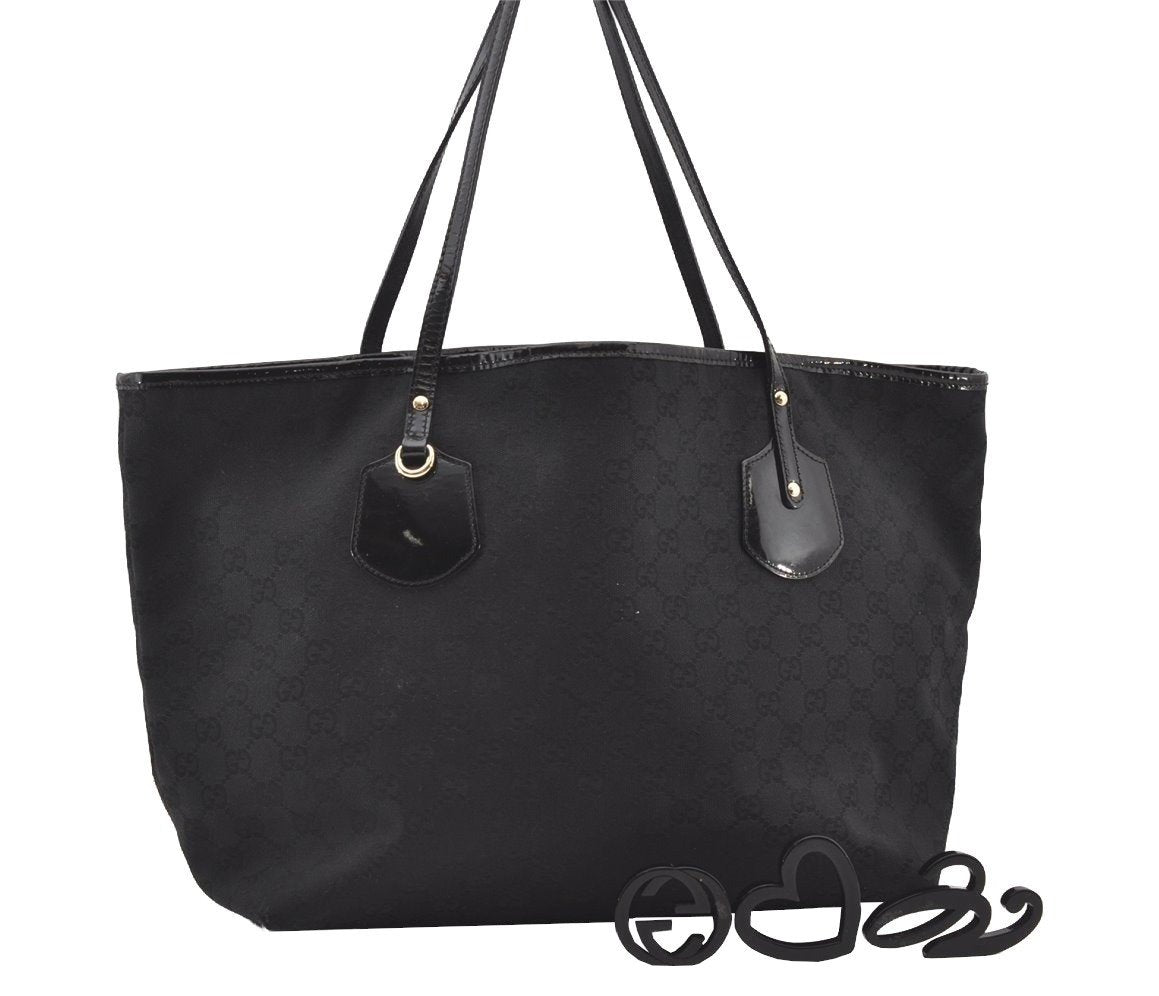 Authentic GUCCI Jolie Shoulder Tote Bag GG Canvas Enamel 211975 Black 2827J